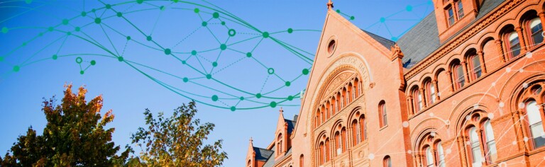 campus building with technology symbols; data management blog