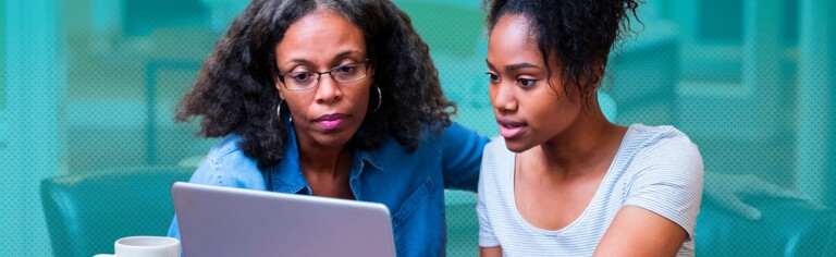 mother helping daughter at computer; Realizing the Role Parents Play in the College Decision Process; Realizing the Role Parents Play in the College Decision Process