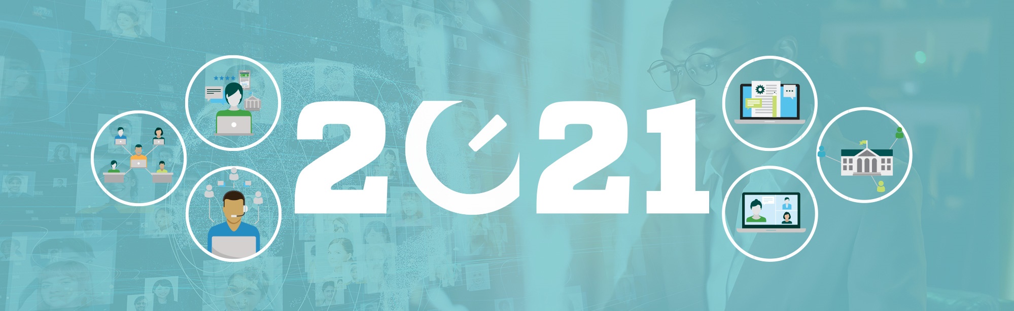 2021 with icons; 2021 Higher Ed Trends Roundup