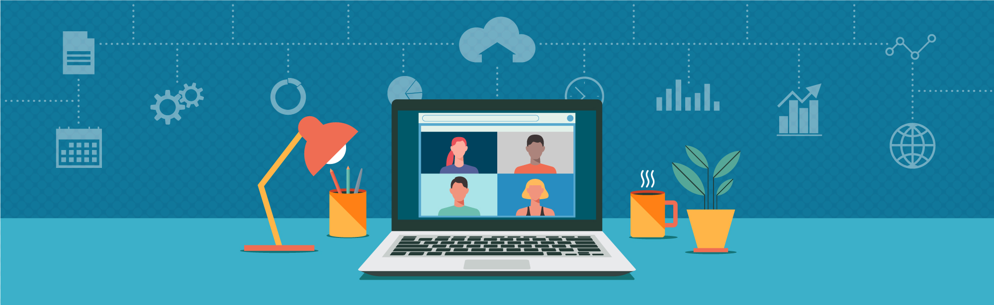 Online learners join a synchronous video call; How to Uphold Academic Integrity in a Remote Learning Environment: 3 Tactics to Consider