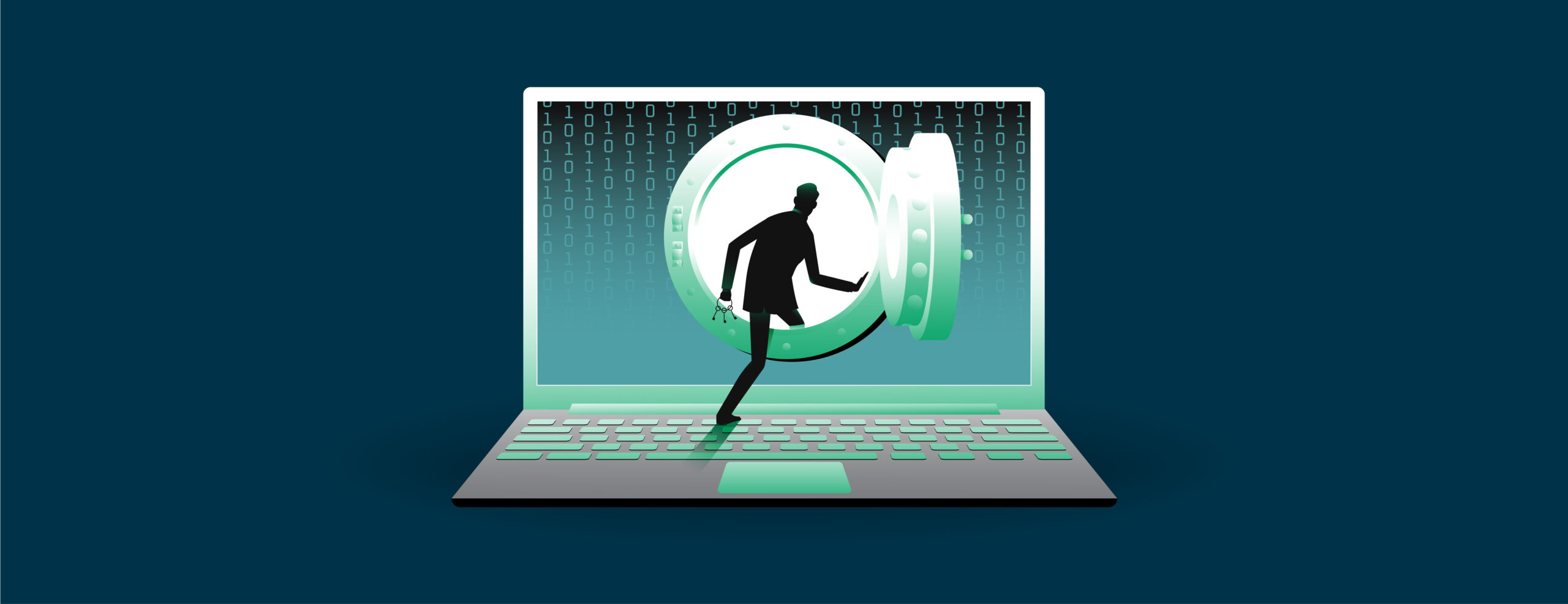 illustration of shadowy figuring climbing out of a laptop