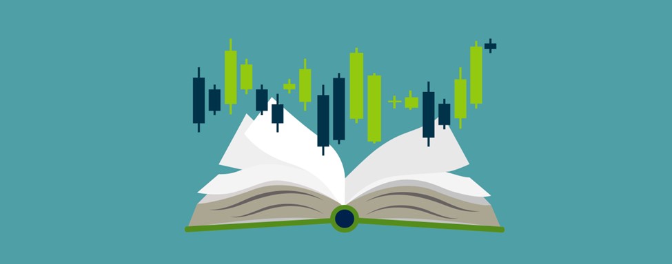 illustration of an open book with charts coming out of it