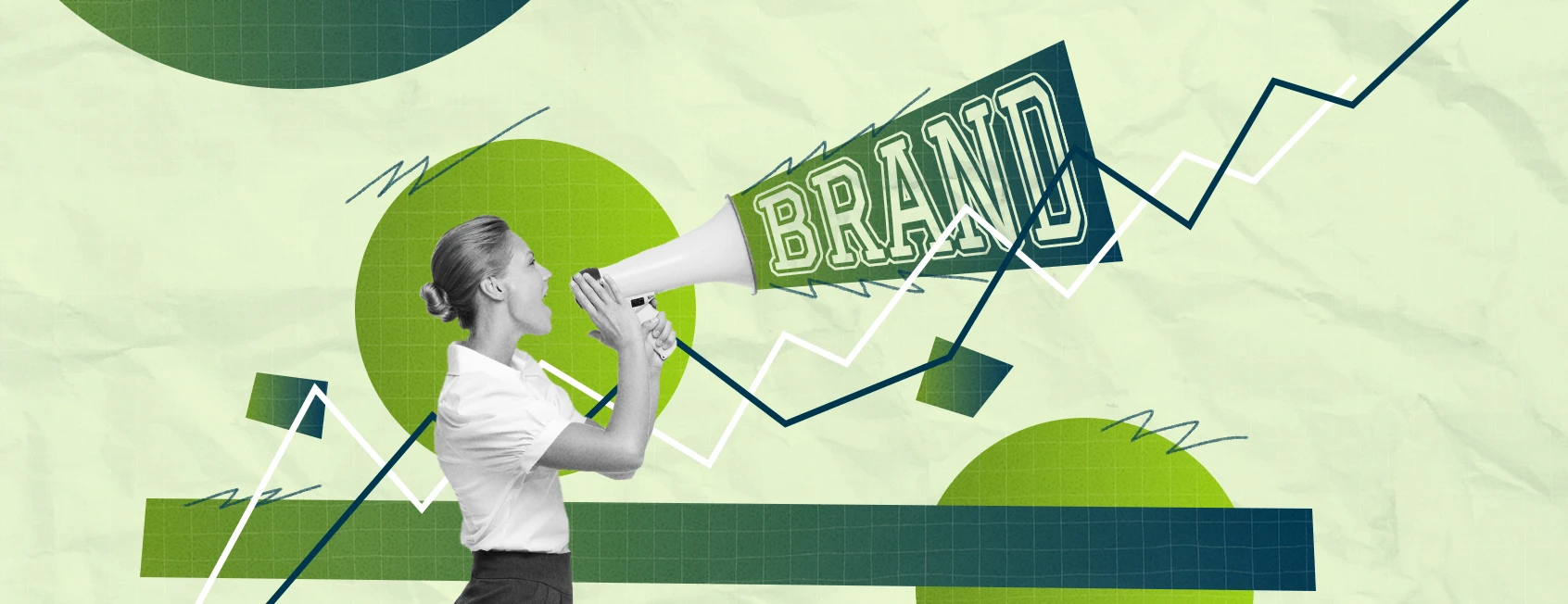 Person shouting through a megaphone with the word brand written on it