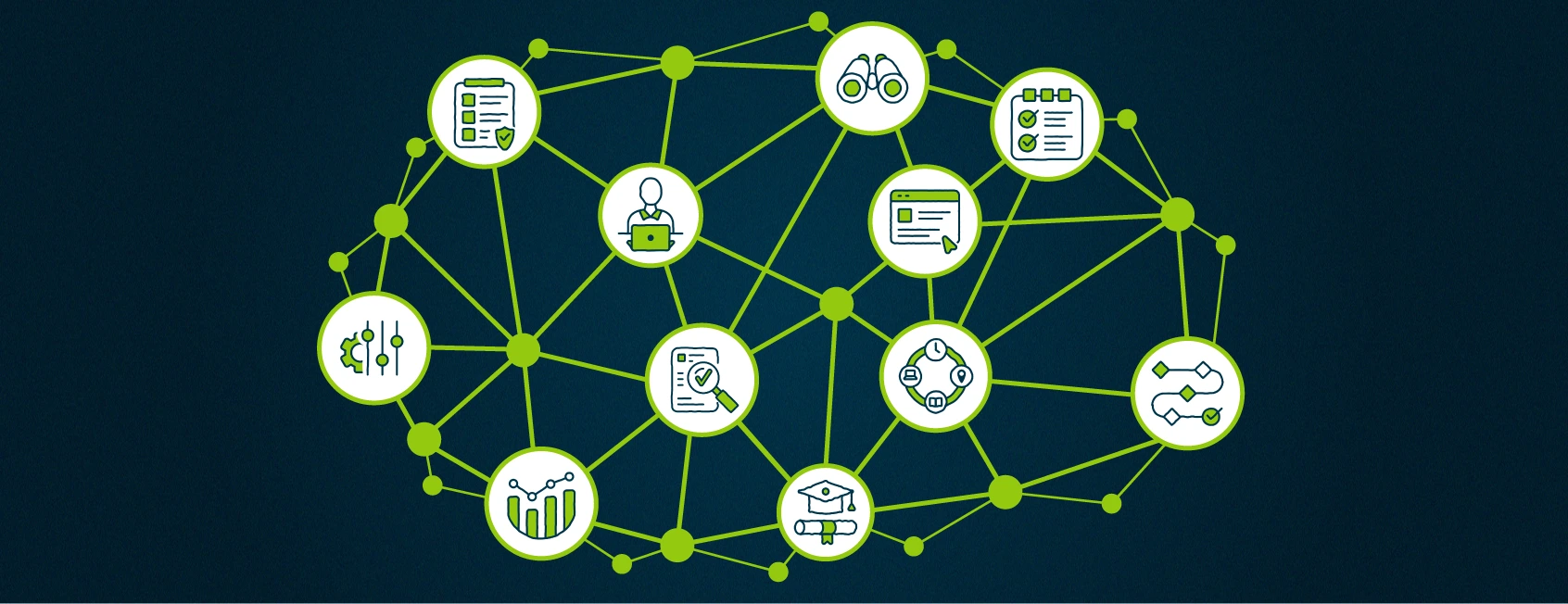 Illustrated web connecting various icons that represent websites