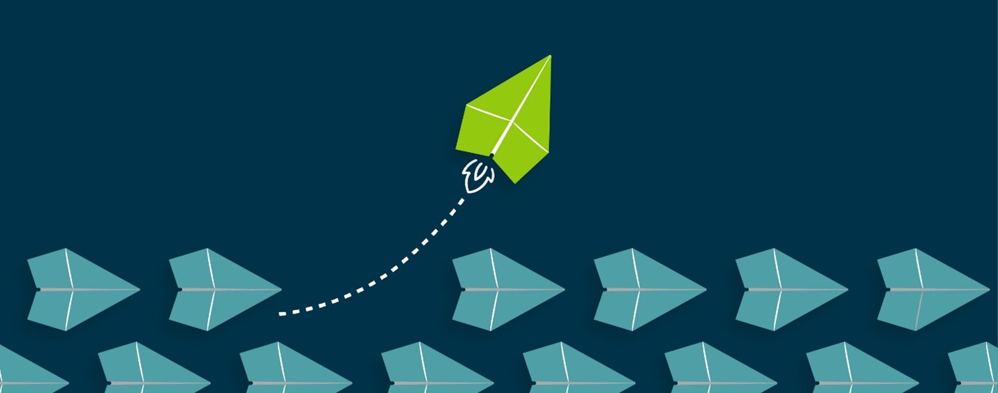illustration of paper airplanes with one flying above the rest