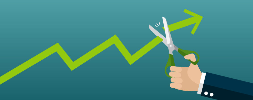 Illustration of a hand holding a scissors that is cutting into a chart