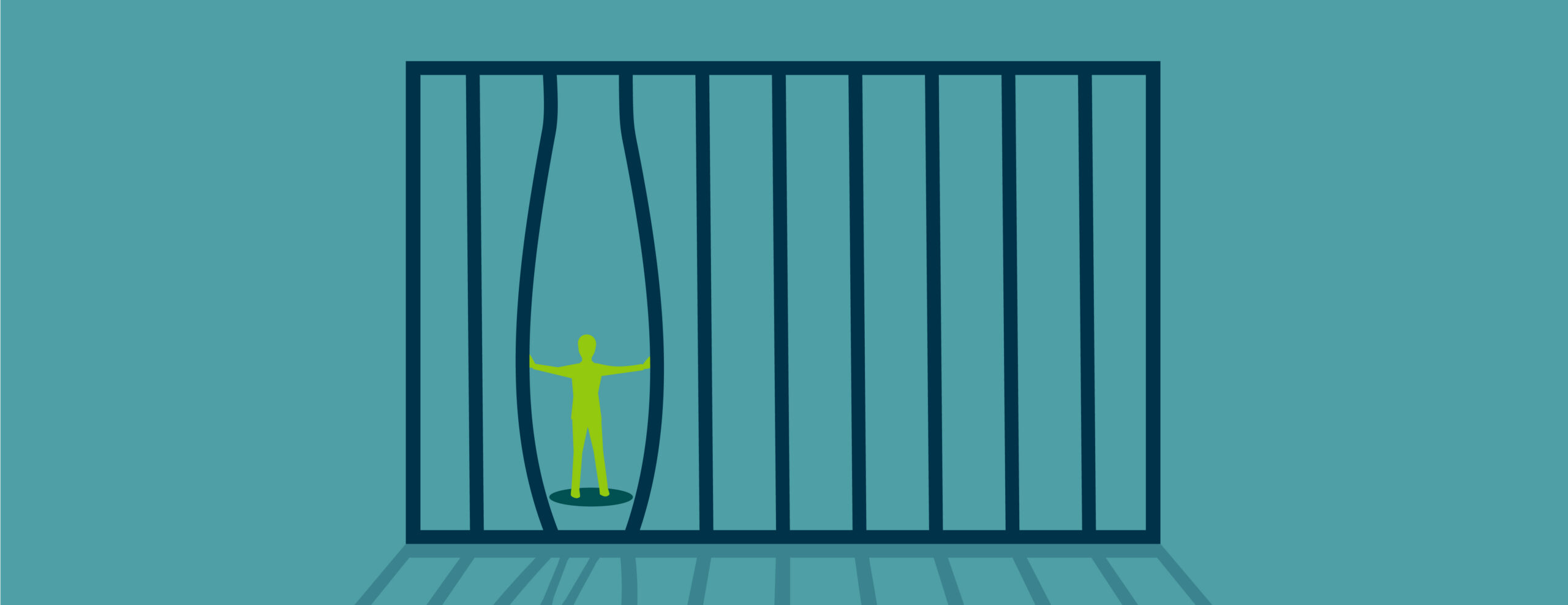 Illustration of a person bending the bars of a jail cell to be realeased.