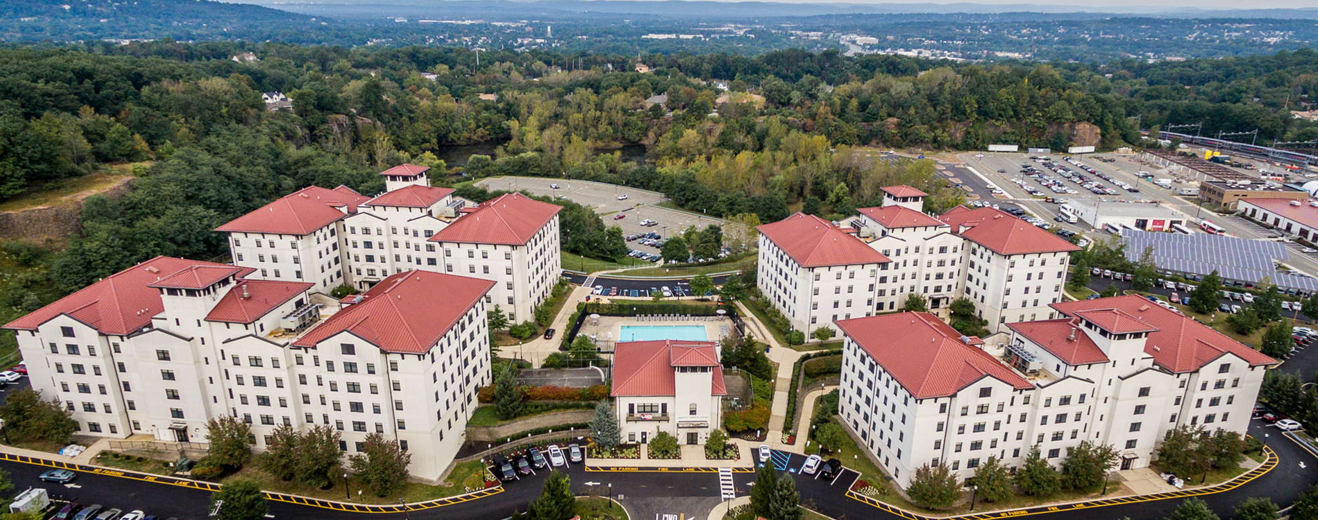 Aerial view of Montclair State University campus